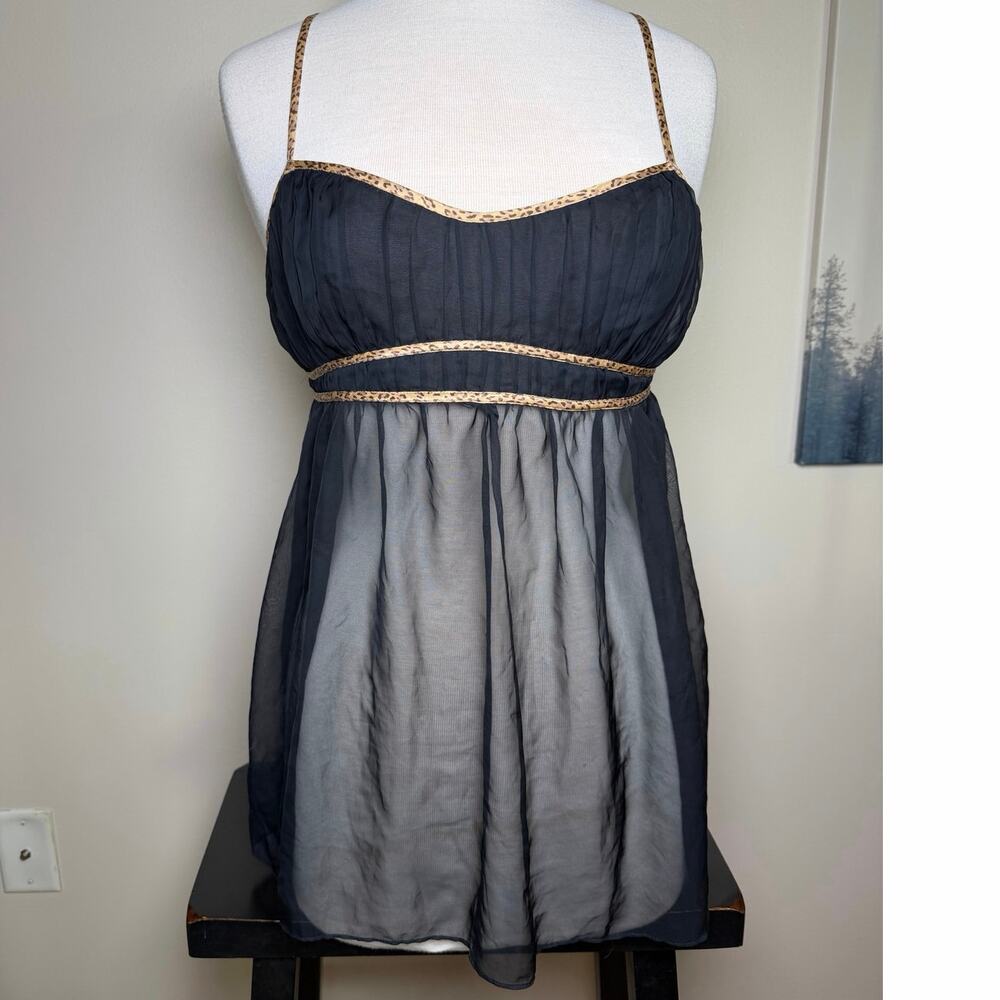 Vintage Victoria's Secret VERY SEXY Babydoll Sheer Leopard Trim Tank